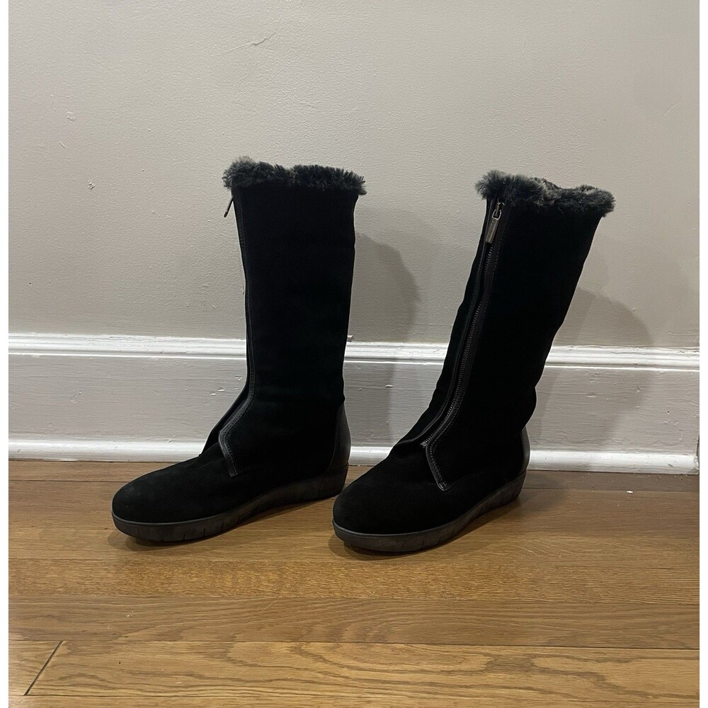 Aquatalia Black Suede Front Zipper Faux Fur Boots Women's Size 7 Cozy Winter - Picture 3 of 7